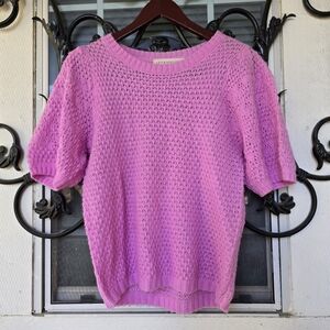 Saltwater Luxe Pink Crochet Knit Sweater Short Sleeve Cottagecore Boho - M